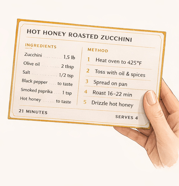 Watercolor illustration of printing and sharing a recipe card
